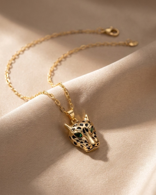 Maestra Panthera 18k gold-plated panther link necklace for women, bold animal-inspired luxury jewelry, waterproof.