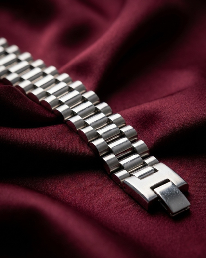 Maestra Regalia silver-tone stainless steel watchlink bracelet, anti-tarnish waterproof lifestyle jewelry.