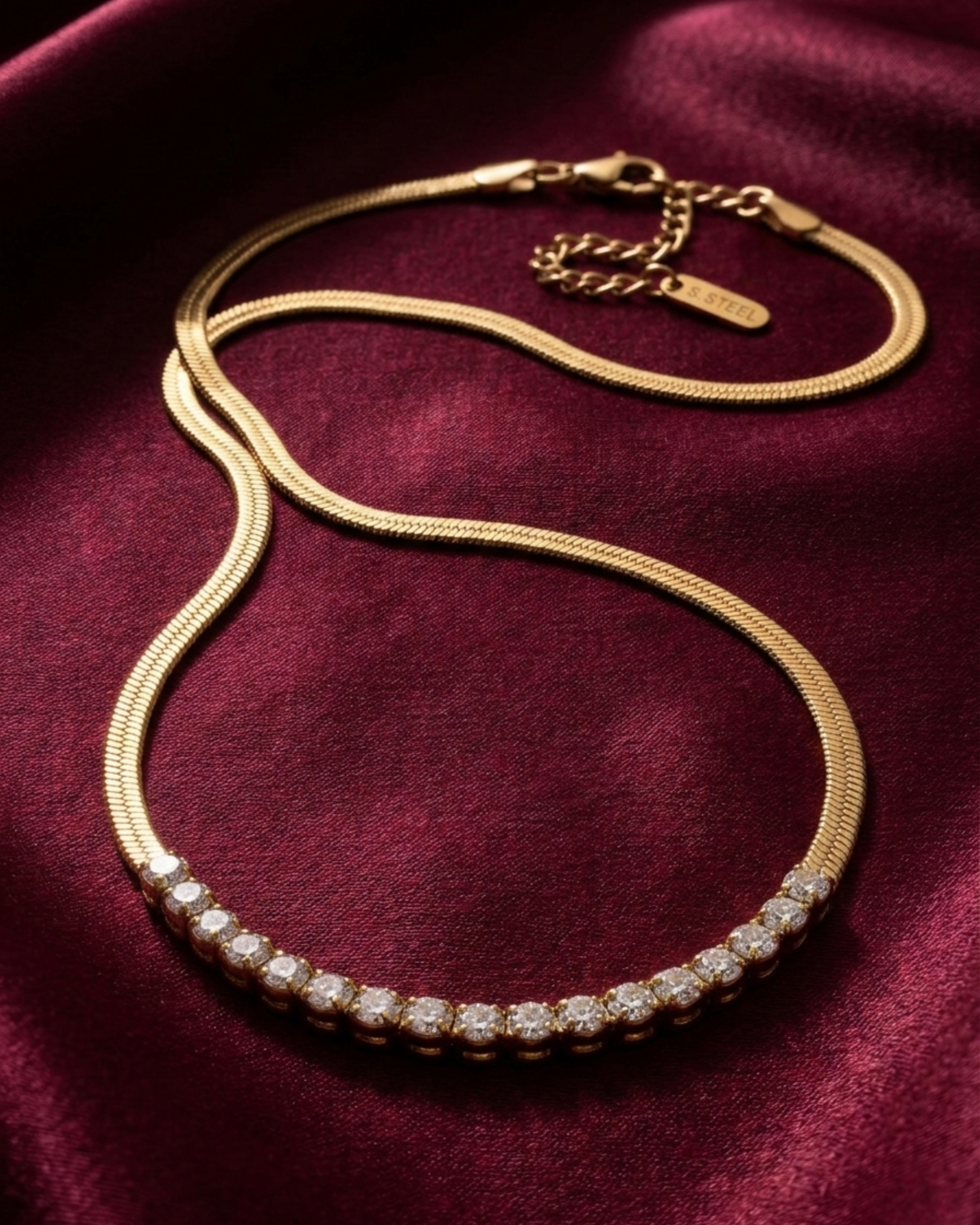 Maestra Stella 18k gold-plated snake necklace with American Diamond, bold snake-chain waterproof jewelry.