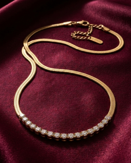 Maestra Stella 18k gold-plated snake necklace with American Diamond, bold snake-chain waterproof jewelry.