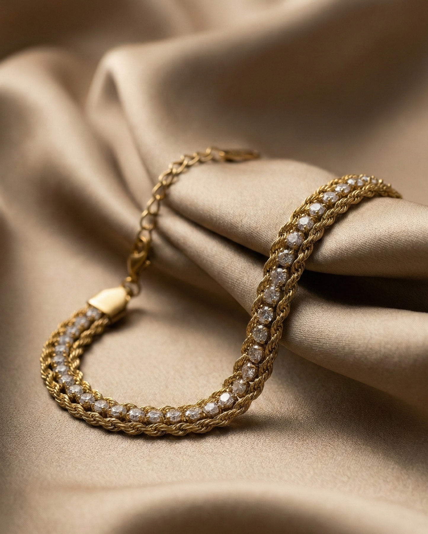 Maestra Trina 18k gold-plated rope tennis bracelet for women, waterproof and anti-tarnish demi-fine jewelry.