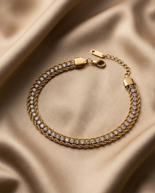 Maestra Trina 18k gold-plated rope tennis bracelet for women, waterproof and anti-tarnish demi-fine jewelry.